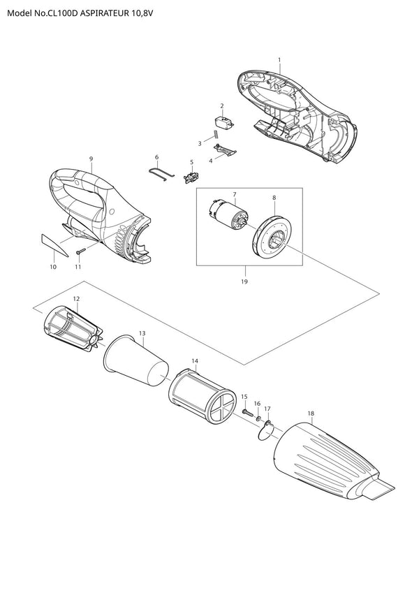Vue éclatée Makita CL100D - page 1
