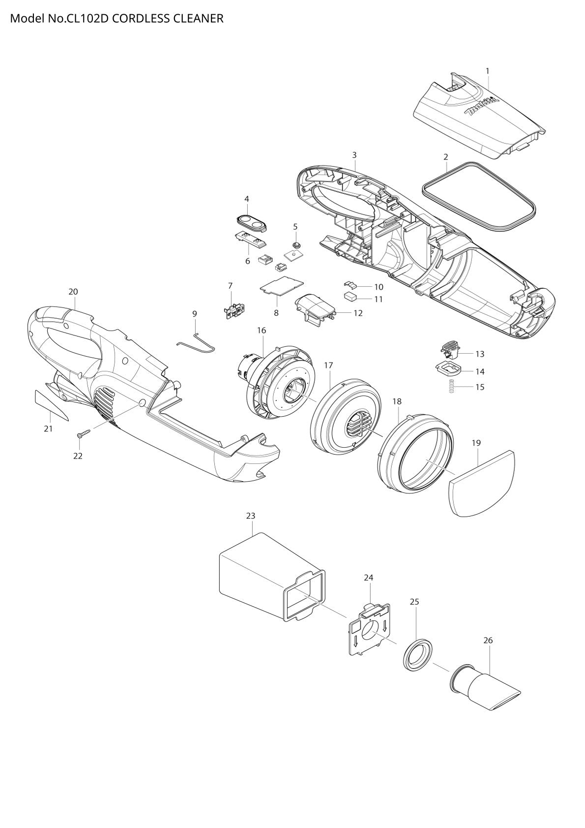 Vue éclatée Makita CL102D - page 1