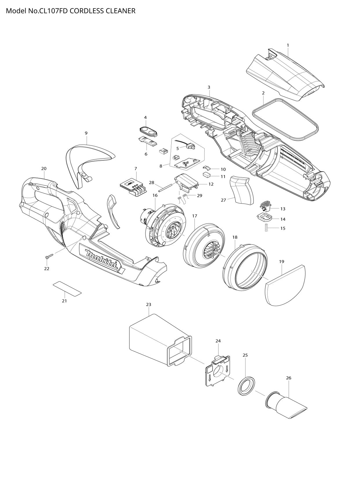 Vue éclatée Makita CL107FD - page 1