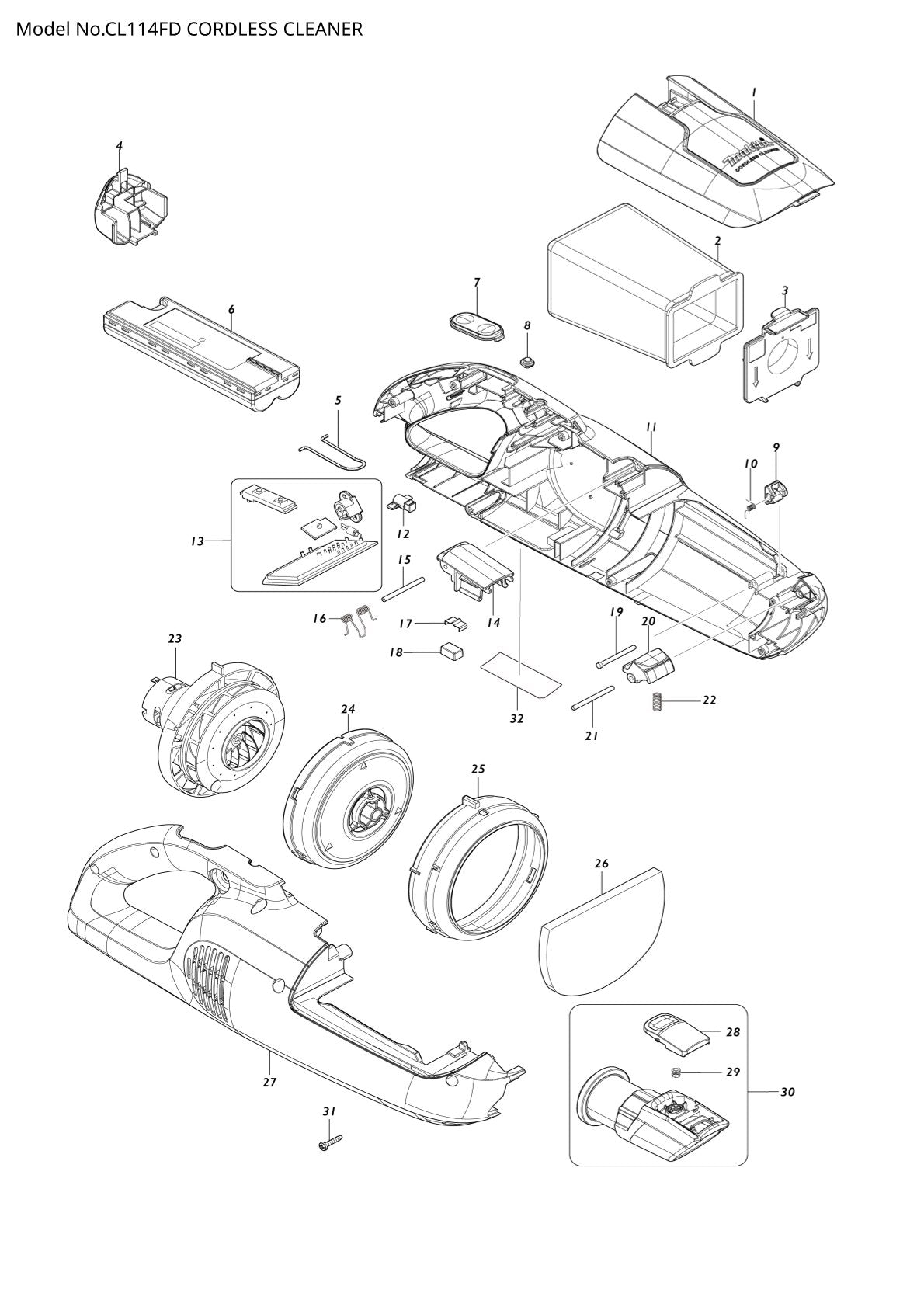 Vue éclatée Makita CL114FD - page 1