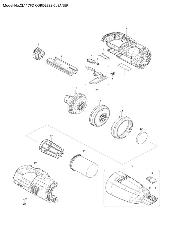 Vue éclatée Makita CL117FD - page 1