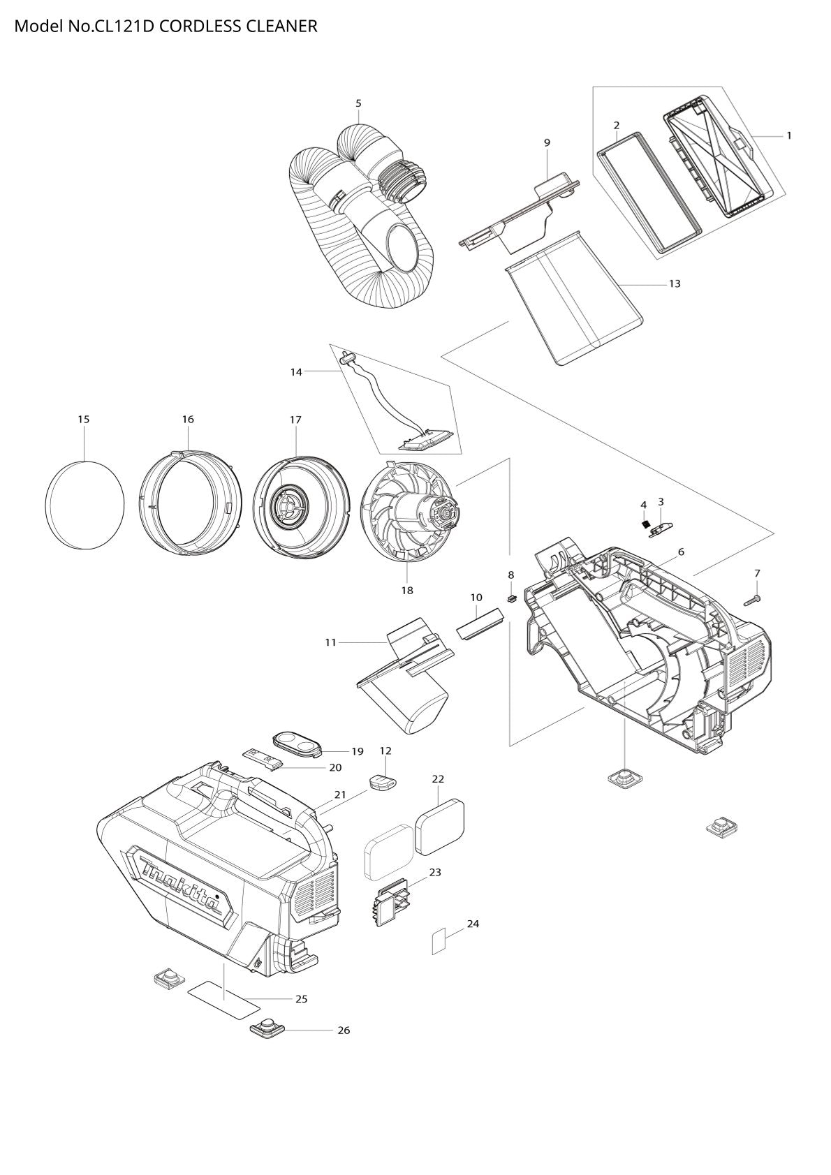 Vue éclatée Makita CL121D - page 1