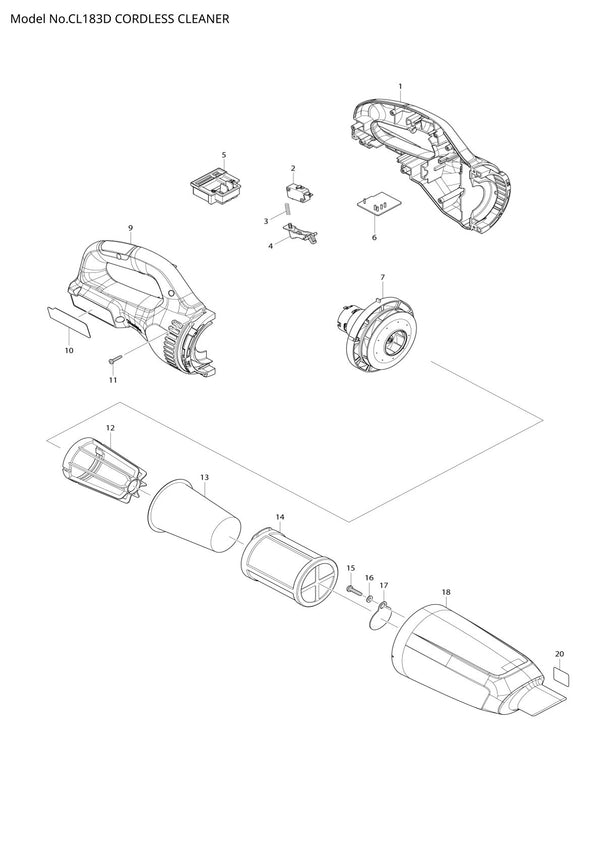 Vue éclatée Makita CL183D - page 1