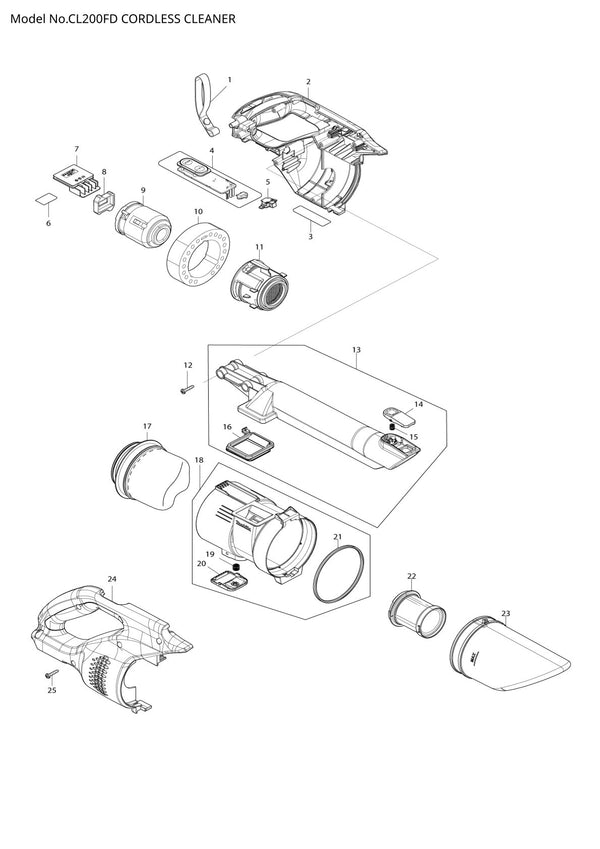 Vue éclatée Makita CL200FD - page 1