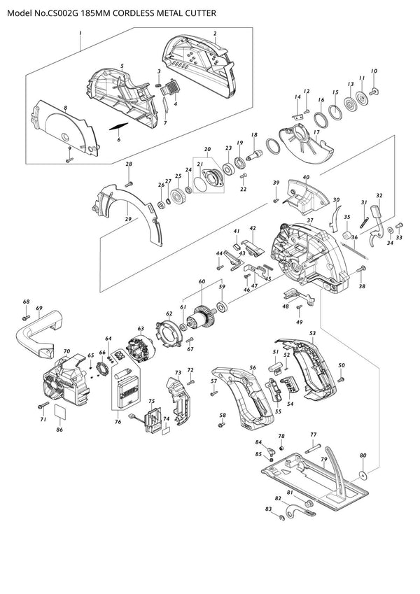 Vue éclatée Makita CS002G - page 1