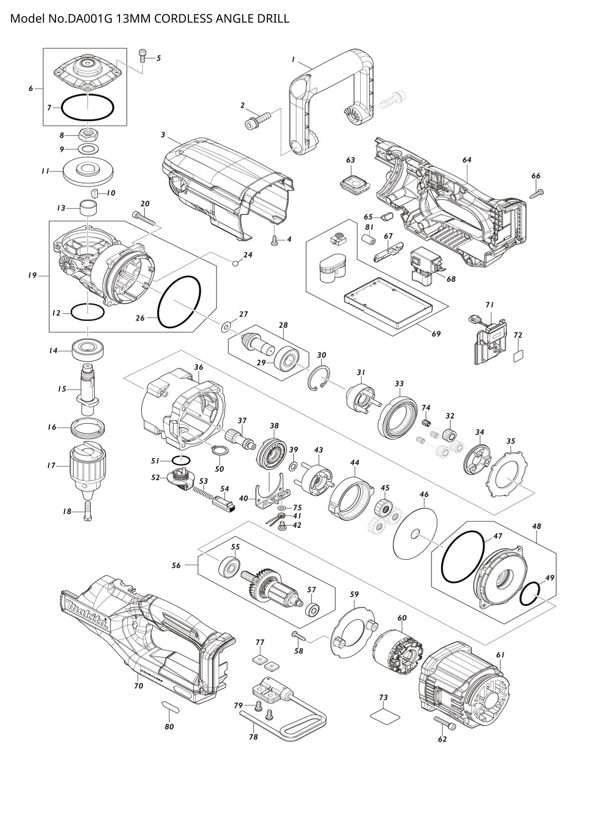 Vue éclatée Makita DA001G - page 1
