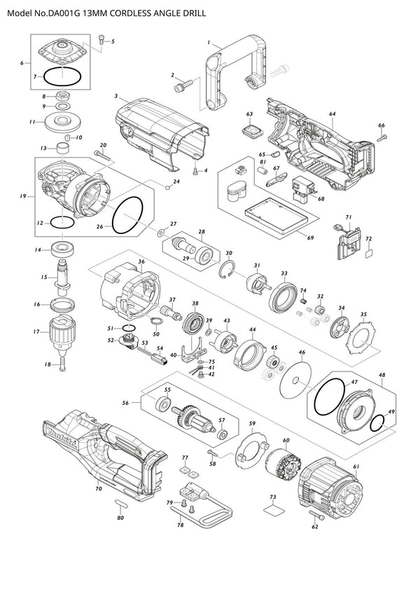 Vue éclatée Makita DA001G - page 1