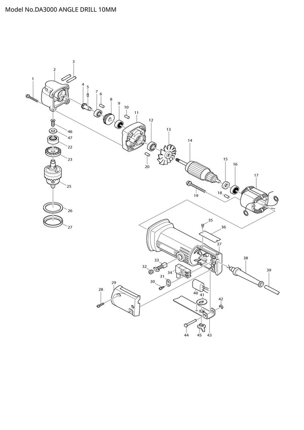 Vue éclatée Makita DA3000 - page 1