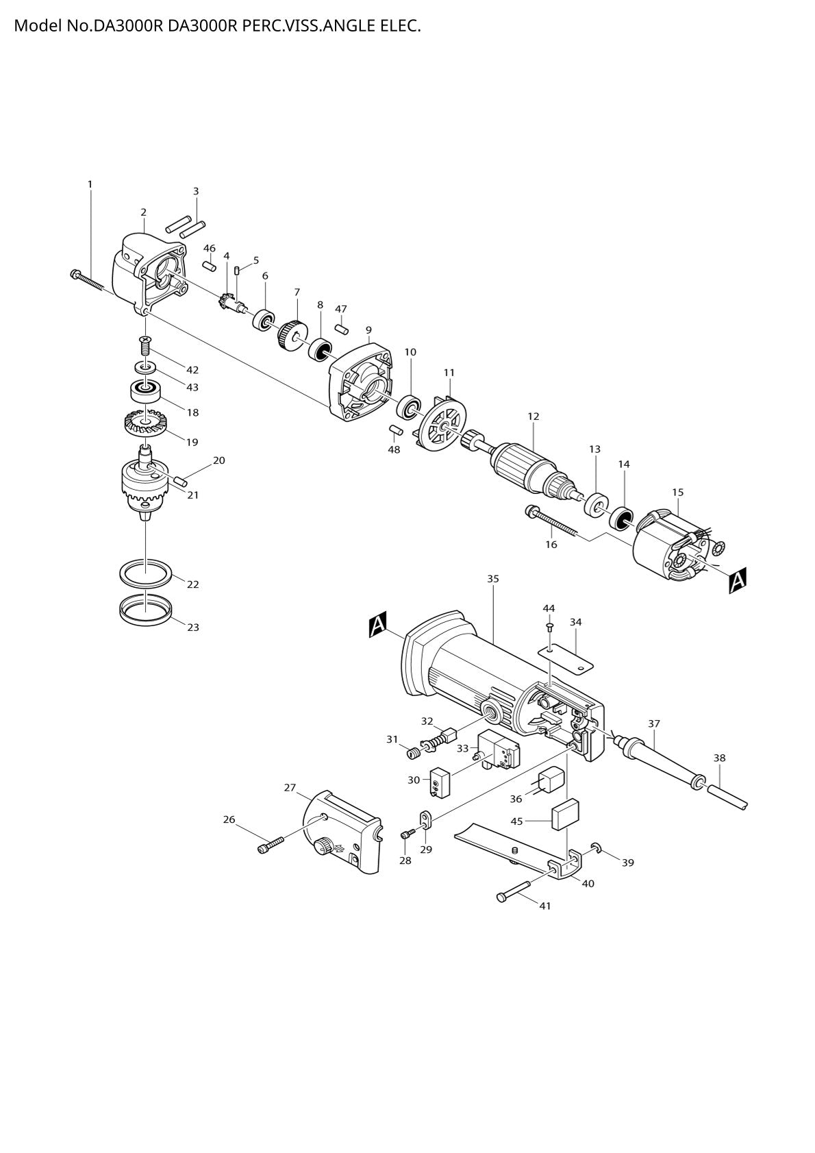 Vue éclatée Makita DA3000R - page 1