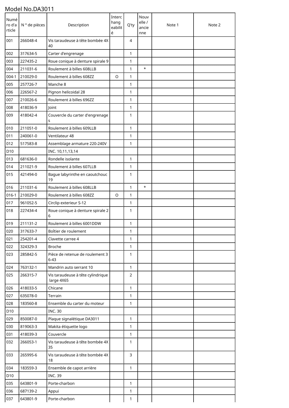 Vue éclatée Makita DA3011 - page 2