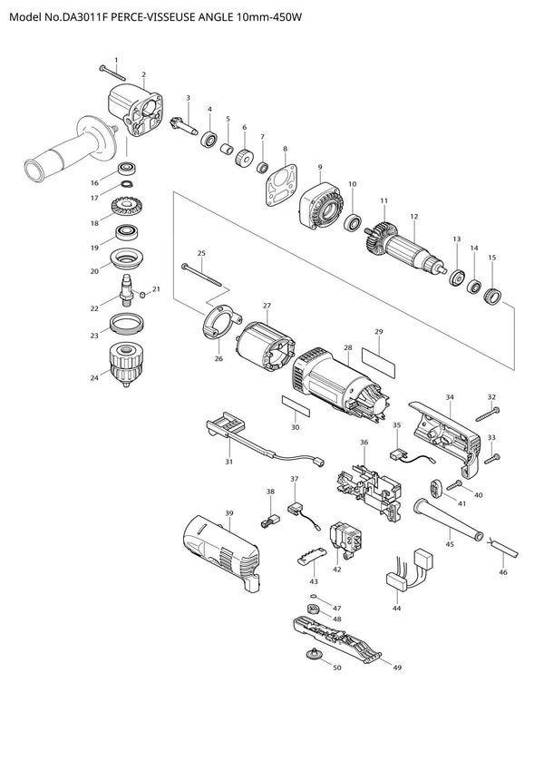 Vue éclatée Makita DA3011F - page 1