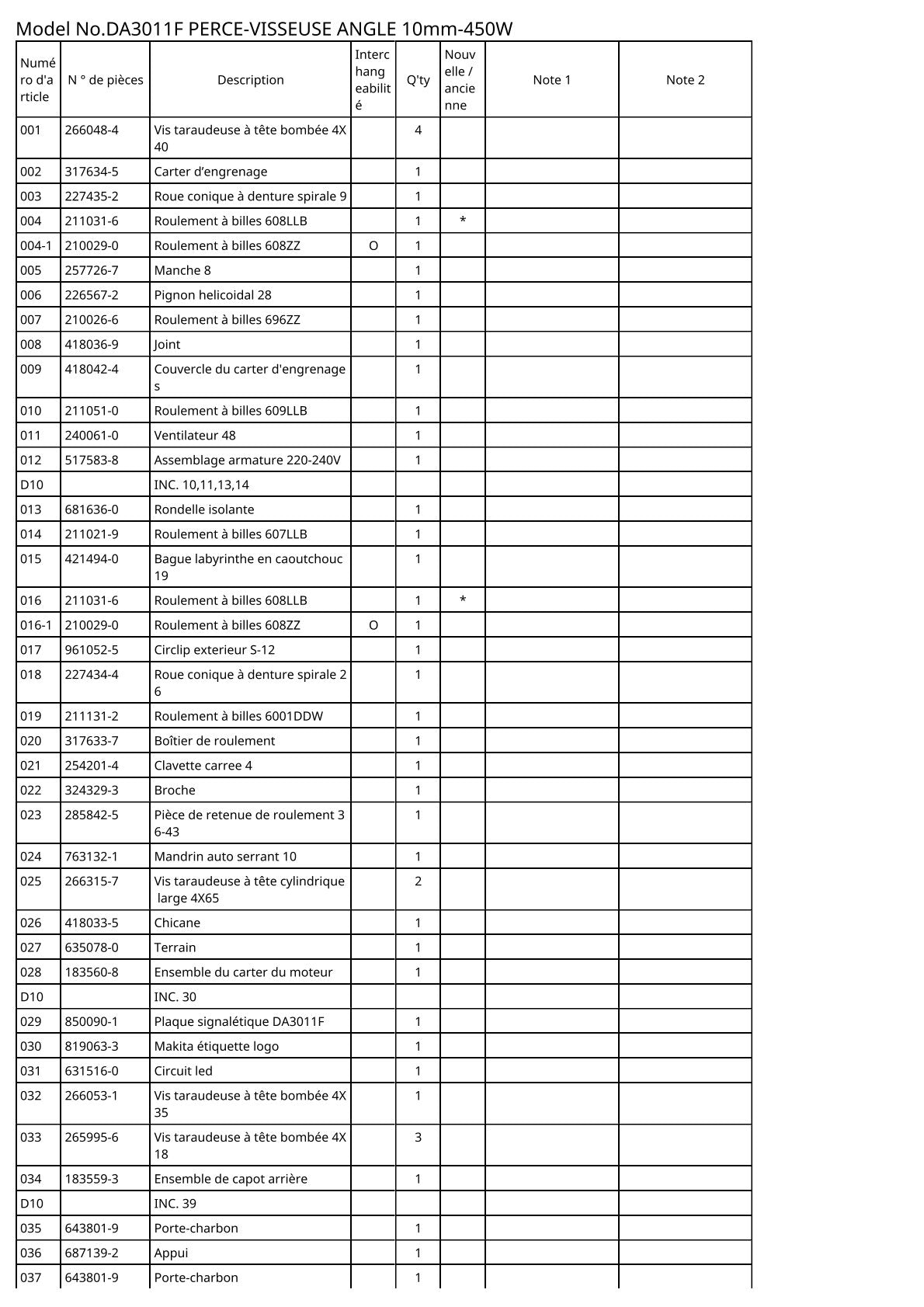 Vue éclatée Makita DA3011F - page 2