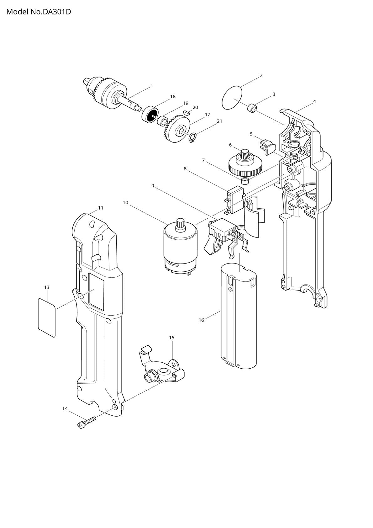 Vue éclatée Makita DA301D - page 1