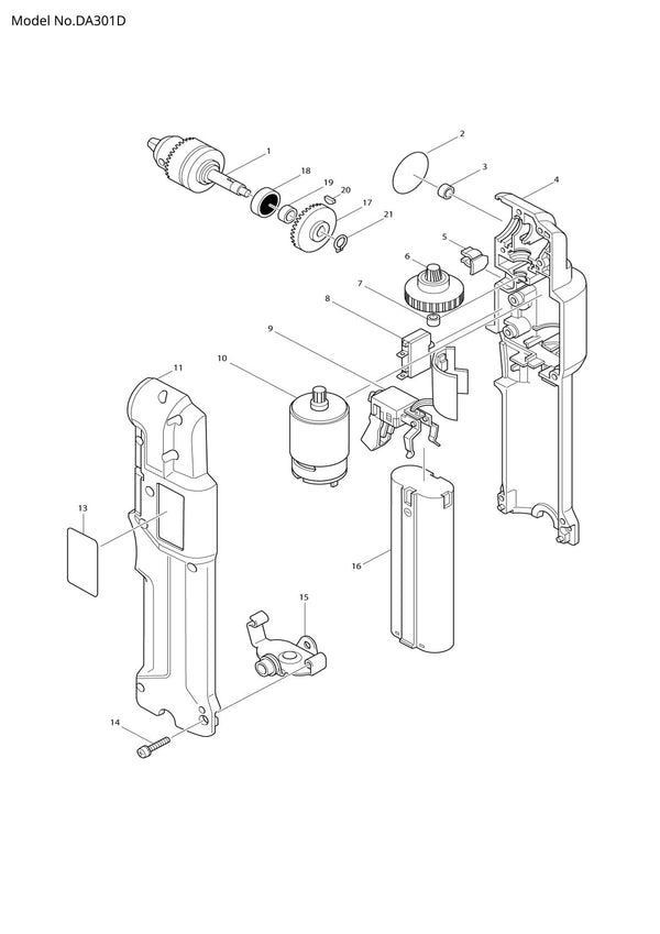 Vue éclatée Makita DA301D - page 1