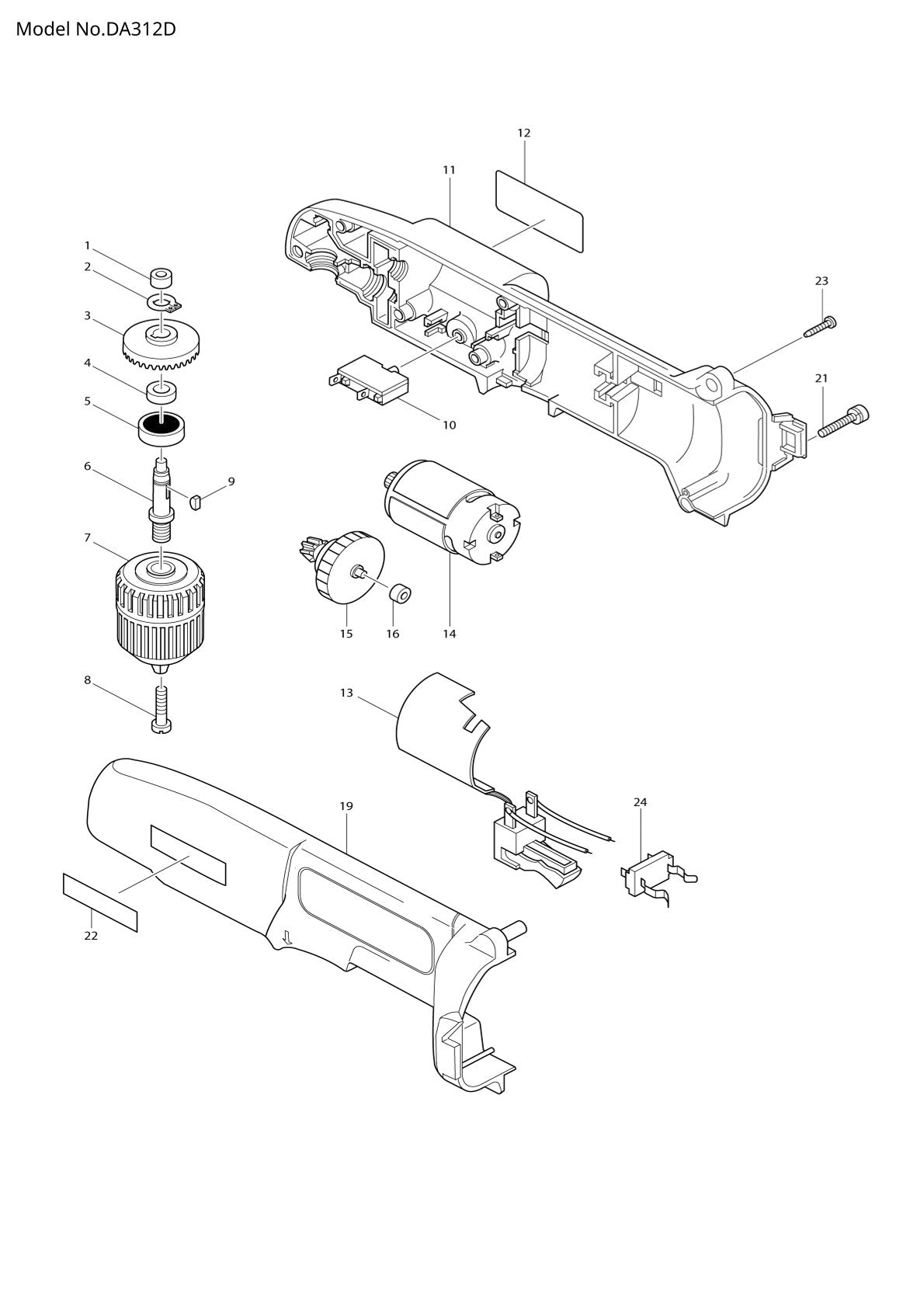 Vue éclatée Makita DA312D - page 1