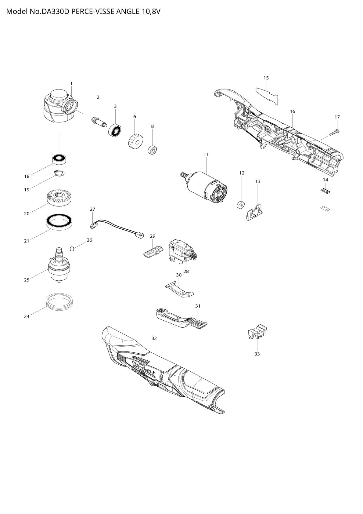 Vue éclatée Makita DA330D - page 1