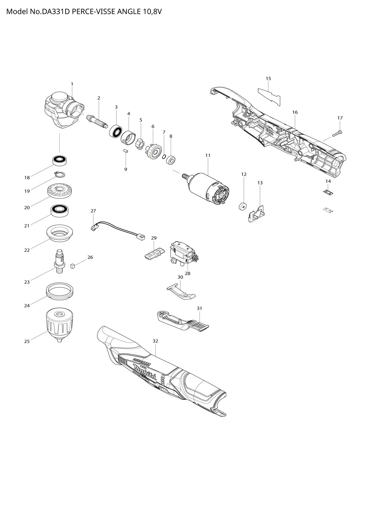 Vue éclatée Makita DA331D - page 1