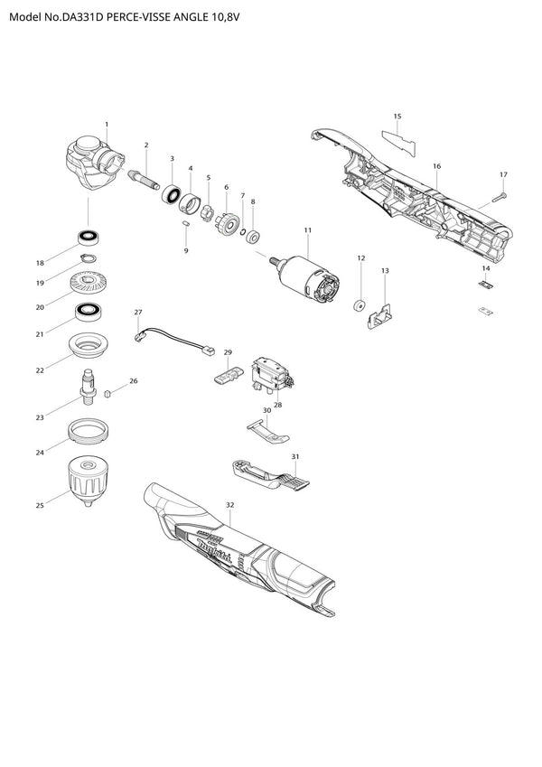 Vue éclatée Makita DA331D - page 1