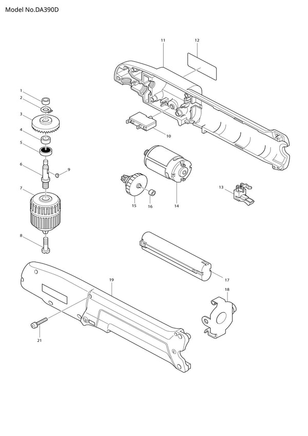Vue éclatée Makita DA390D - page 1