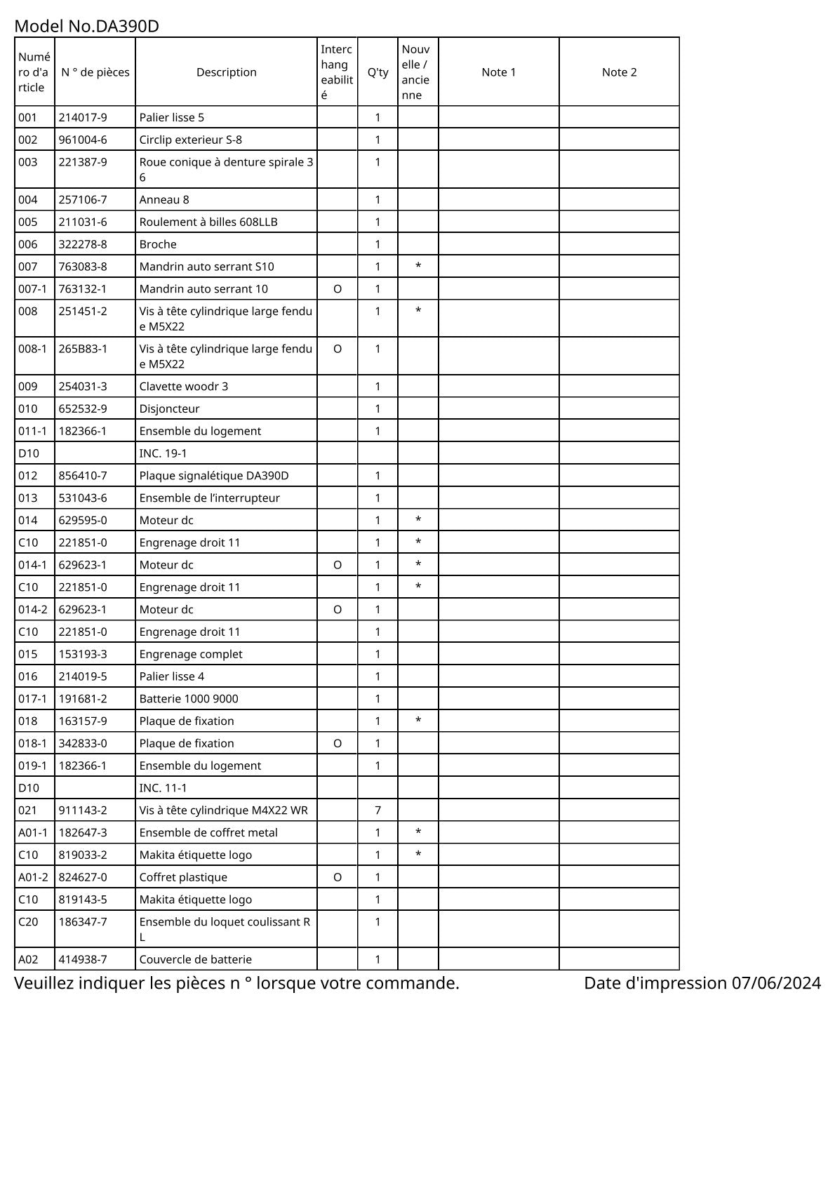 Vue éclatée Makita DA390D - page 2