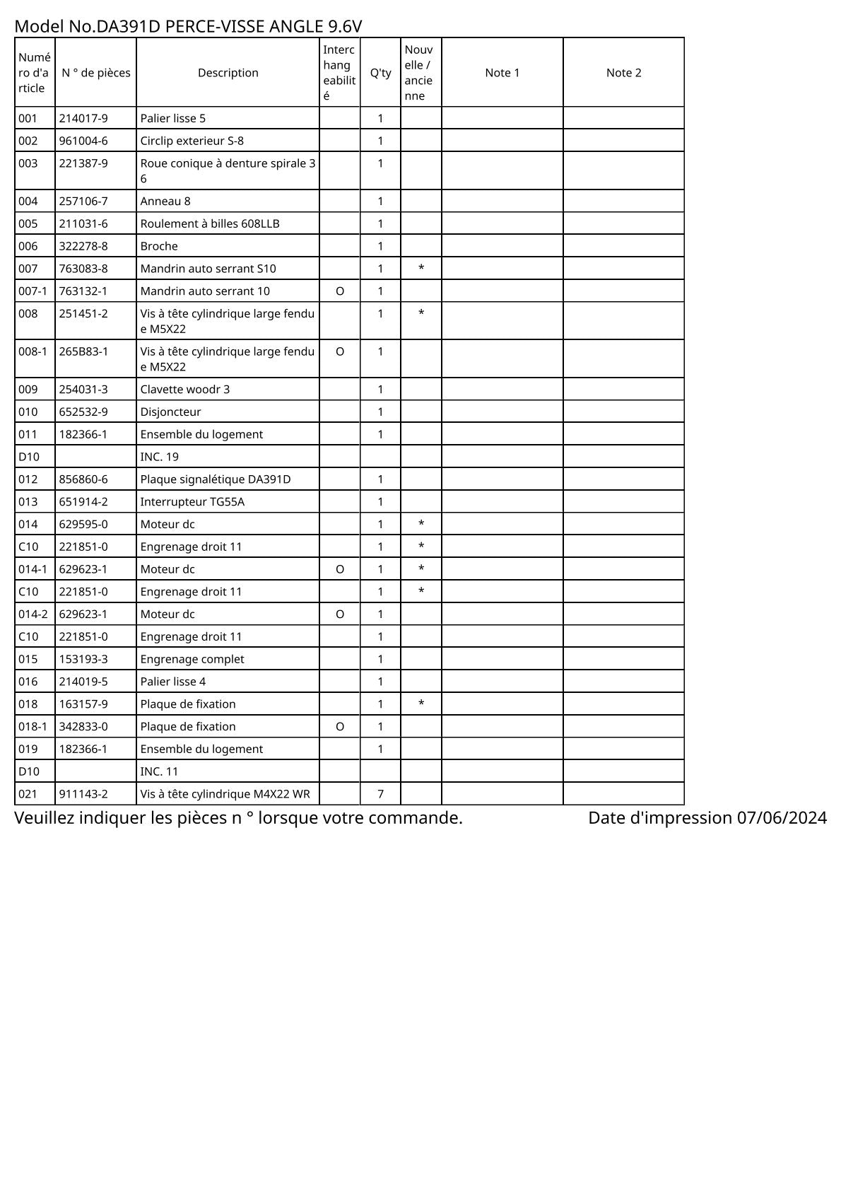 Vue éclatée Makita DA391D - page 2