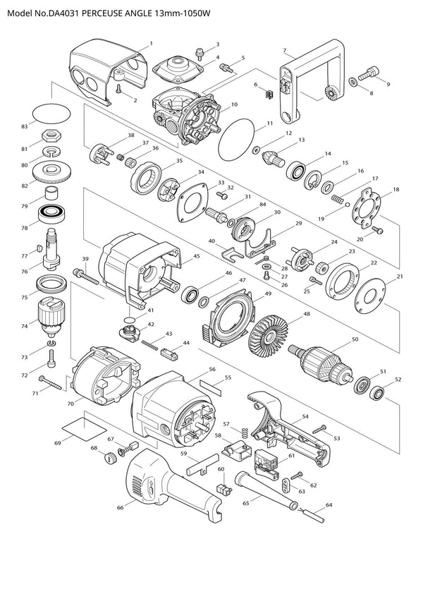 Vue éclatée Makita DA4031 - page 1