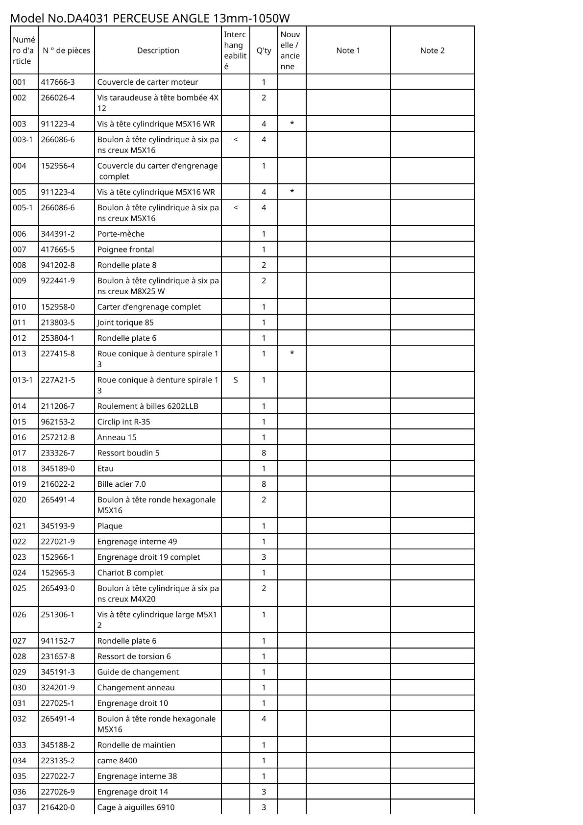 Vue éclatée Makita DA4031 - page 2