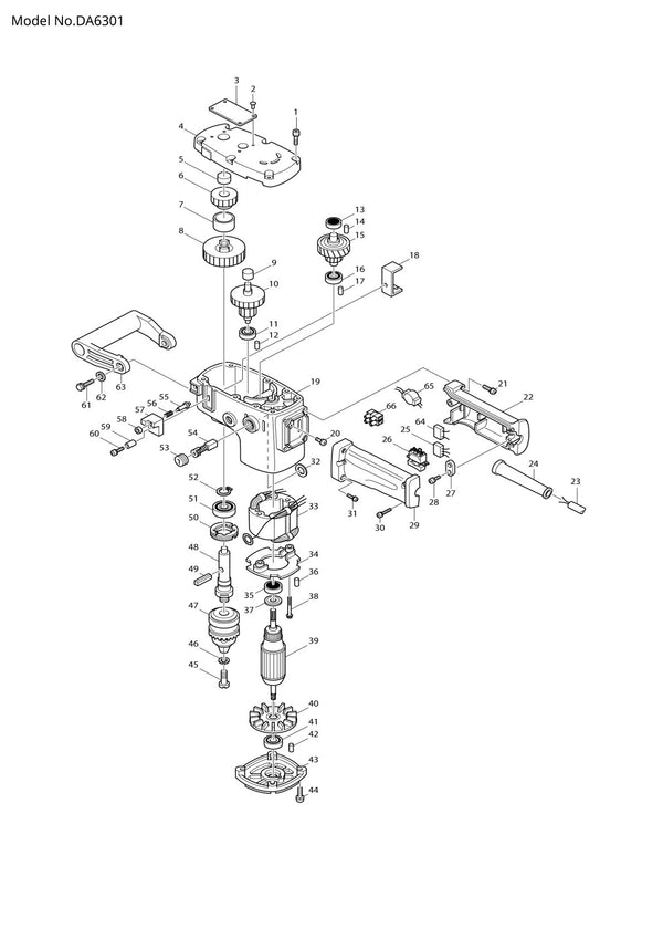 Vue éclatée Makita DA6301 - page 1