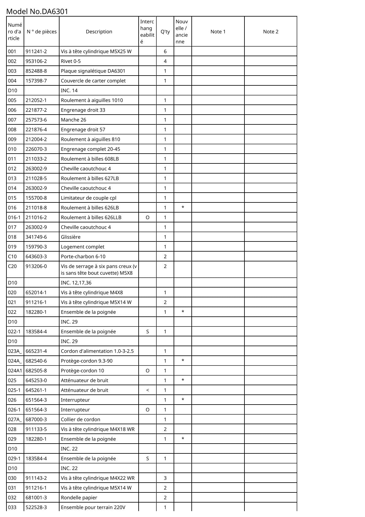 Vue éclatée Makita DA6301 - page 2