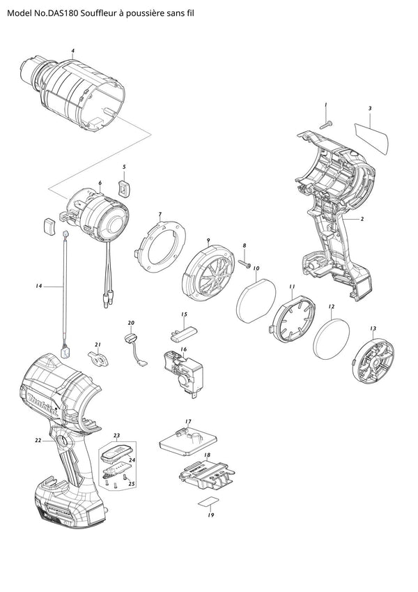 Vue éclatée Makita DAS180 - page 1