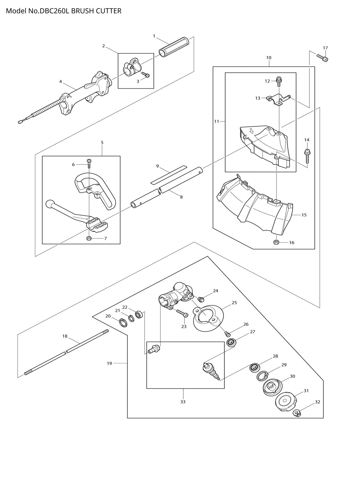 Vue éclatée Makita DBC260L - page 1