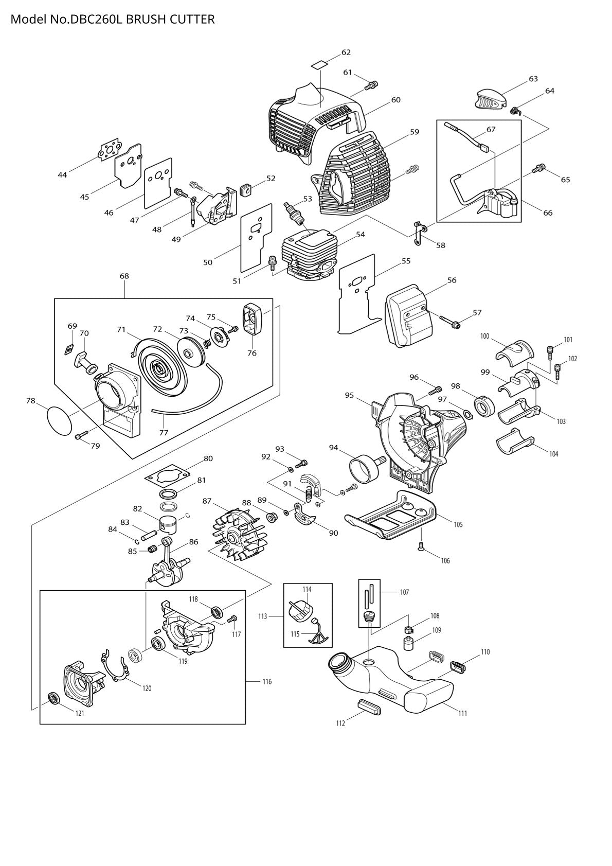 Vue éclatée Makita DBC260L - page 3