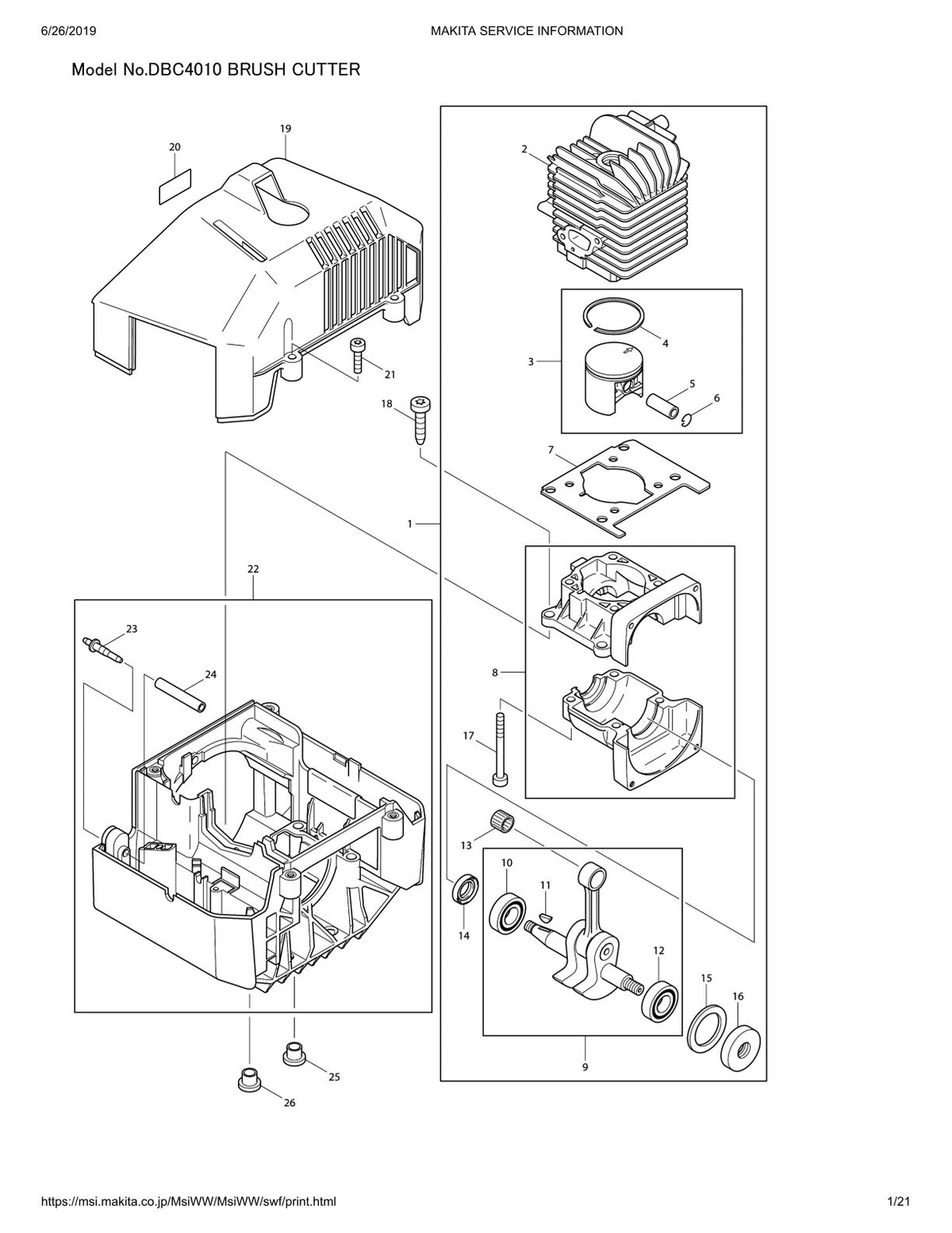 Vue éclatée Makita DBC4010 - page 1