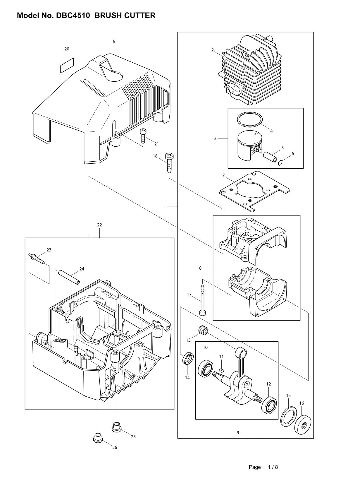 Vue éclatée Makita DBC4510 - page 1