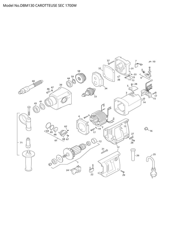 Vue éclatée Makita DBM130 - page 1