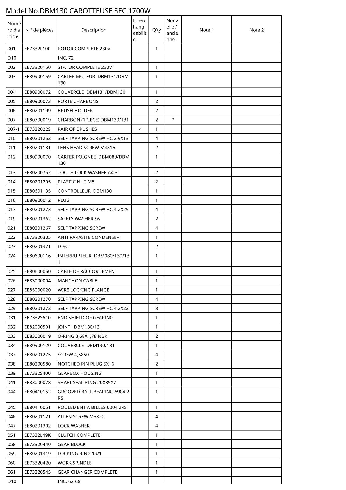 Vue éclatée Makita DBM130 - page 2