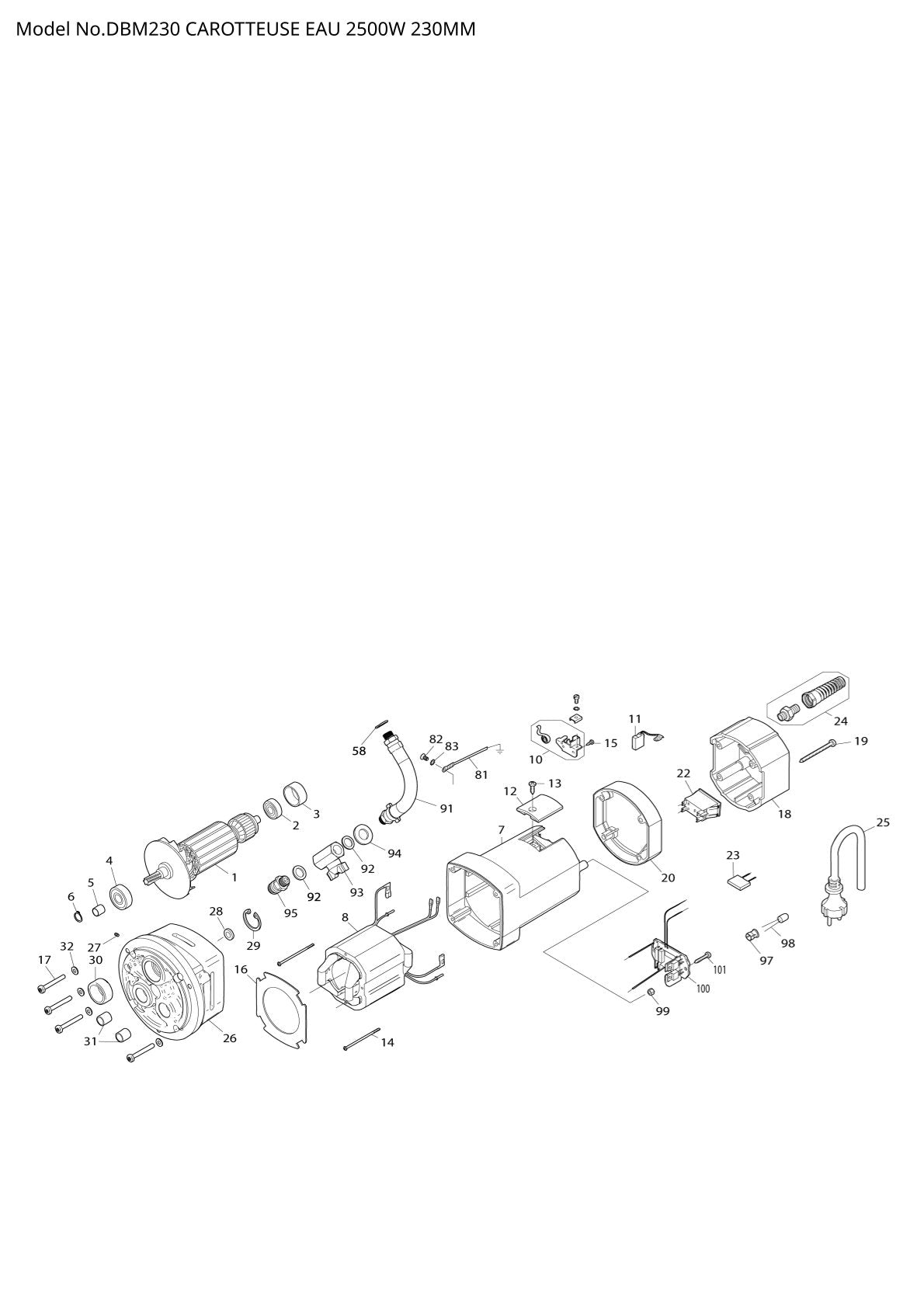 Vue éclatée Makita DBM230 - page 2