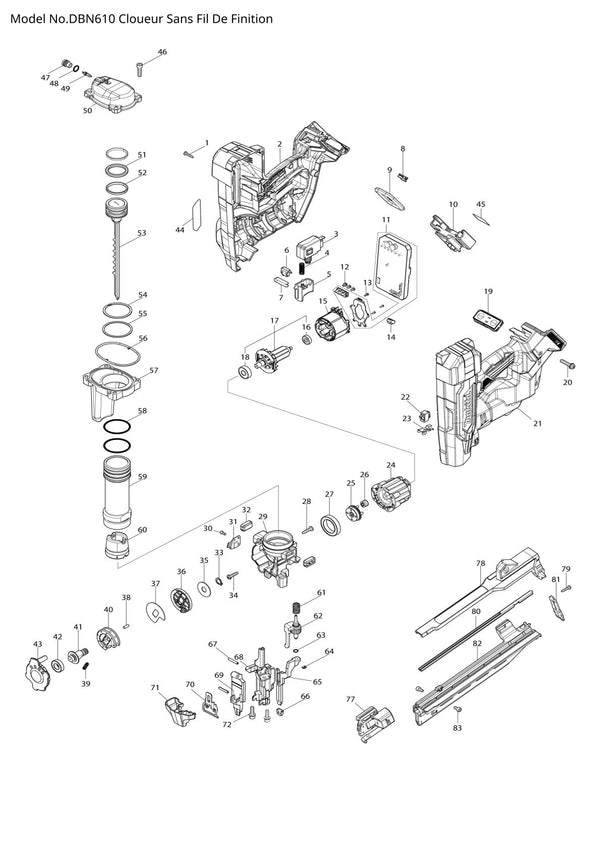 Vue éclatée Makita DBN610 - page 1
