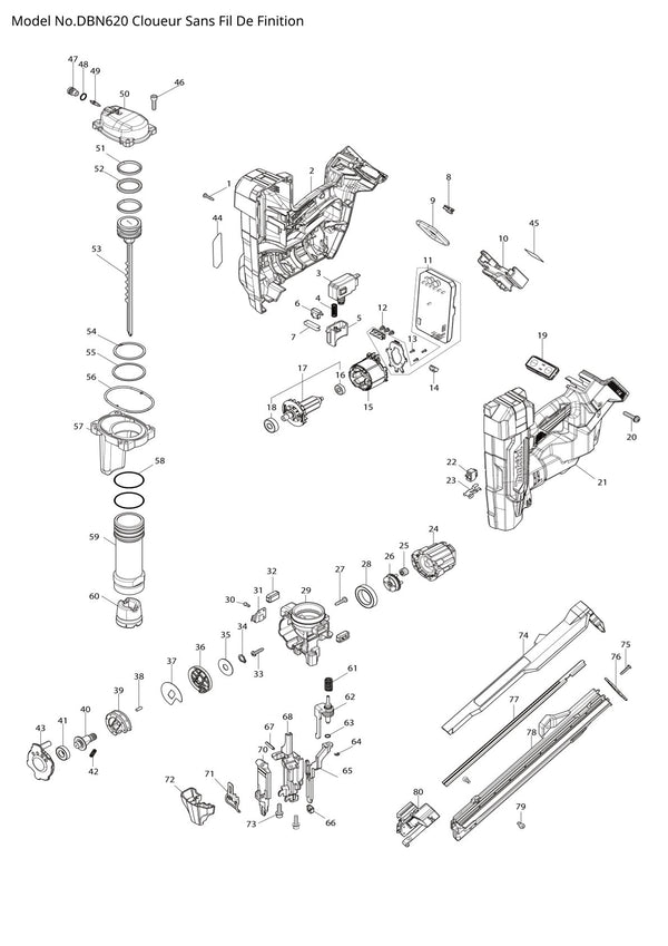 Vue éclatée Makita DBN620 - page 1
