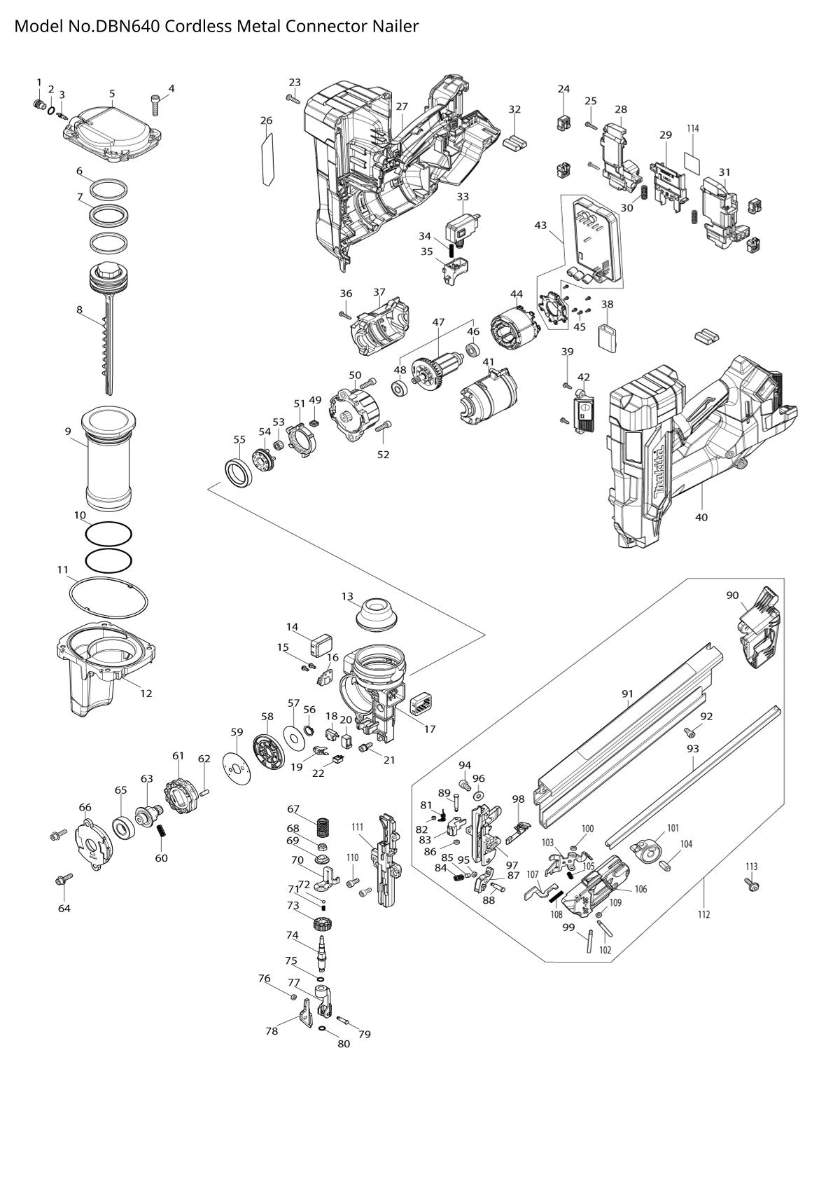 Vue éclatée Makita DBN640 - page 1