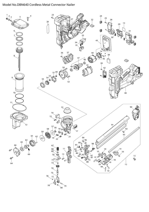 Vue éclatée Makita DBN640 - page 1