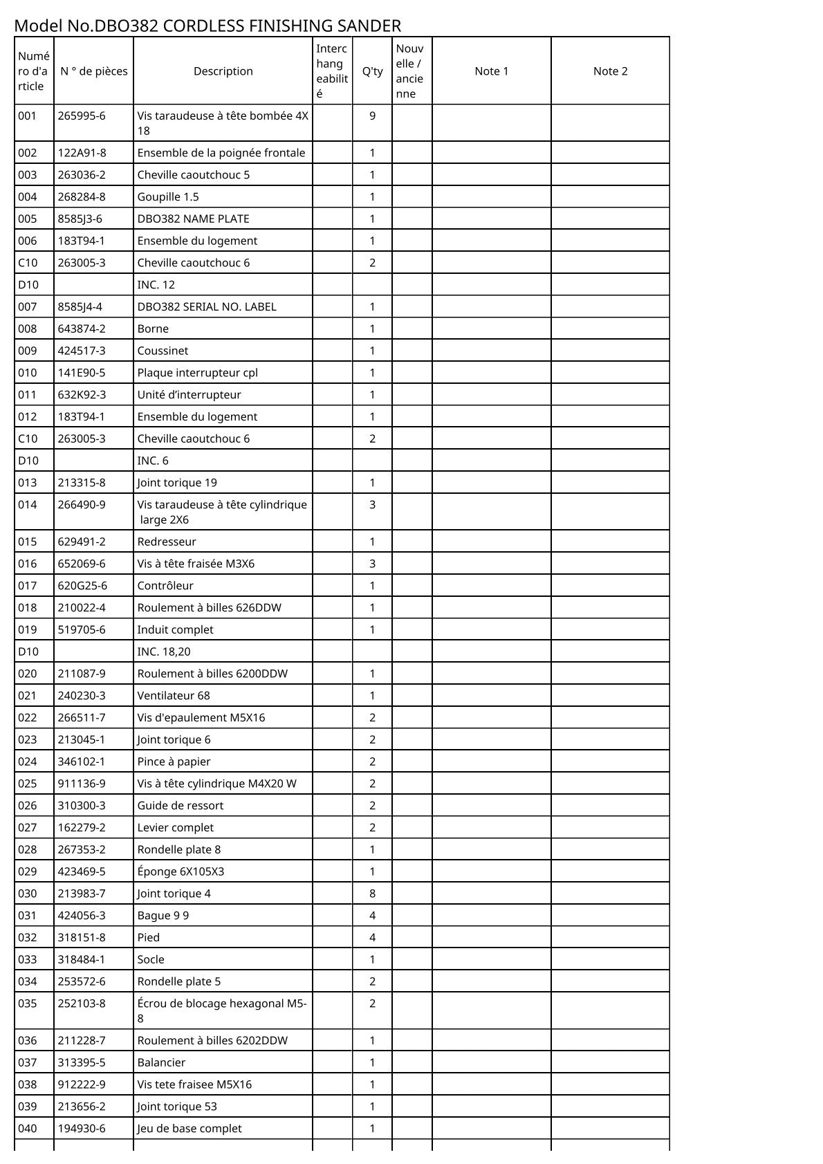 Vue éclatée Makita DBO382 - page 2