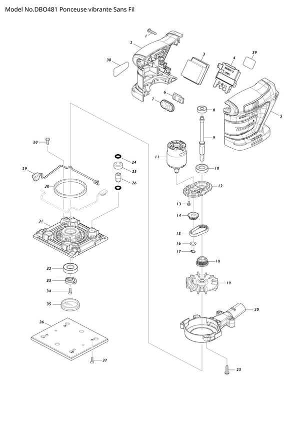 Vue éclatée Makita DBO481 - page 1