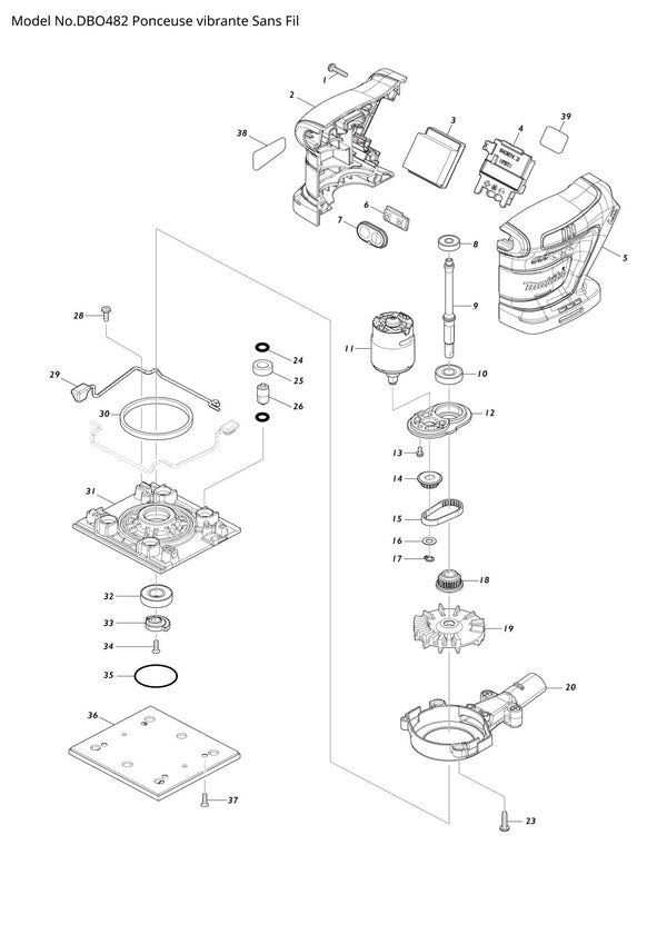 Vue éclatée Makita DBO482 - page 1