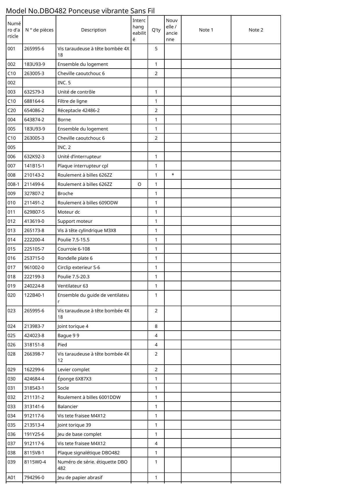 Vue éclatée Makita DBO482 - page 2