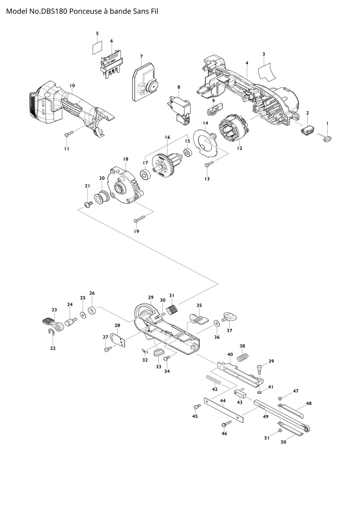 Vue éclatée Makita DBS180 - page 1