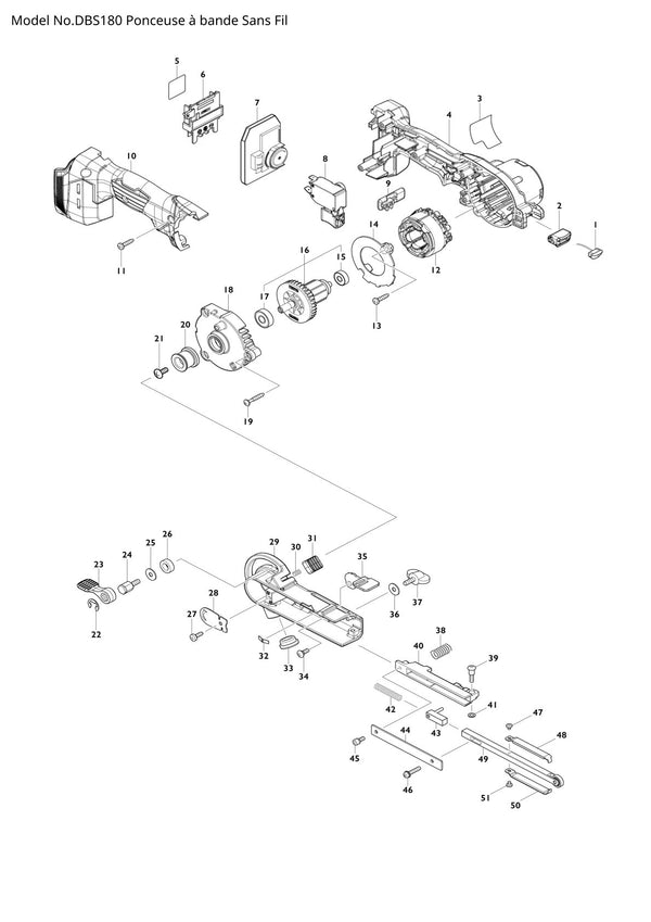 Vue éclatée Makita DBS180 - page 1