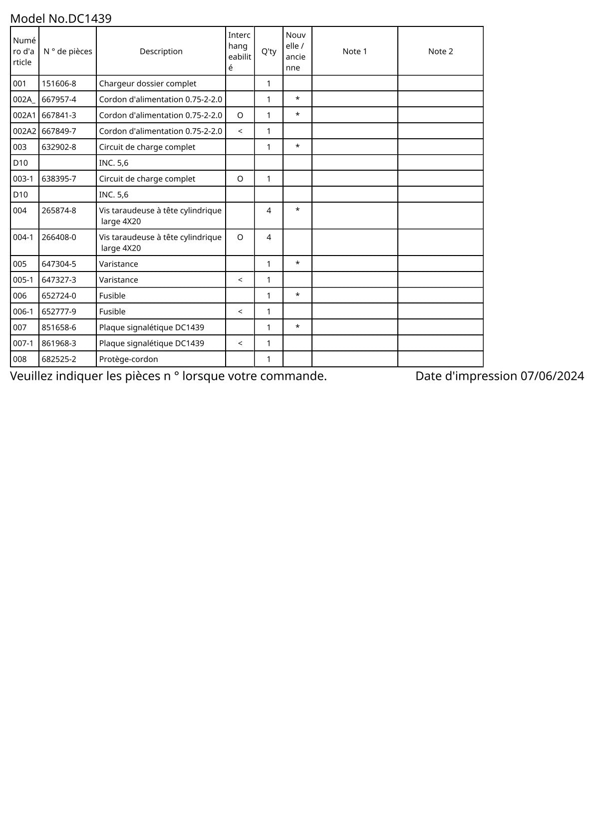 Vue éclatée Makita DC1439 - page 2