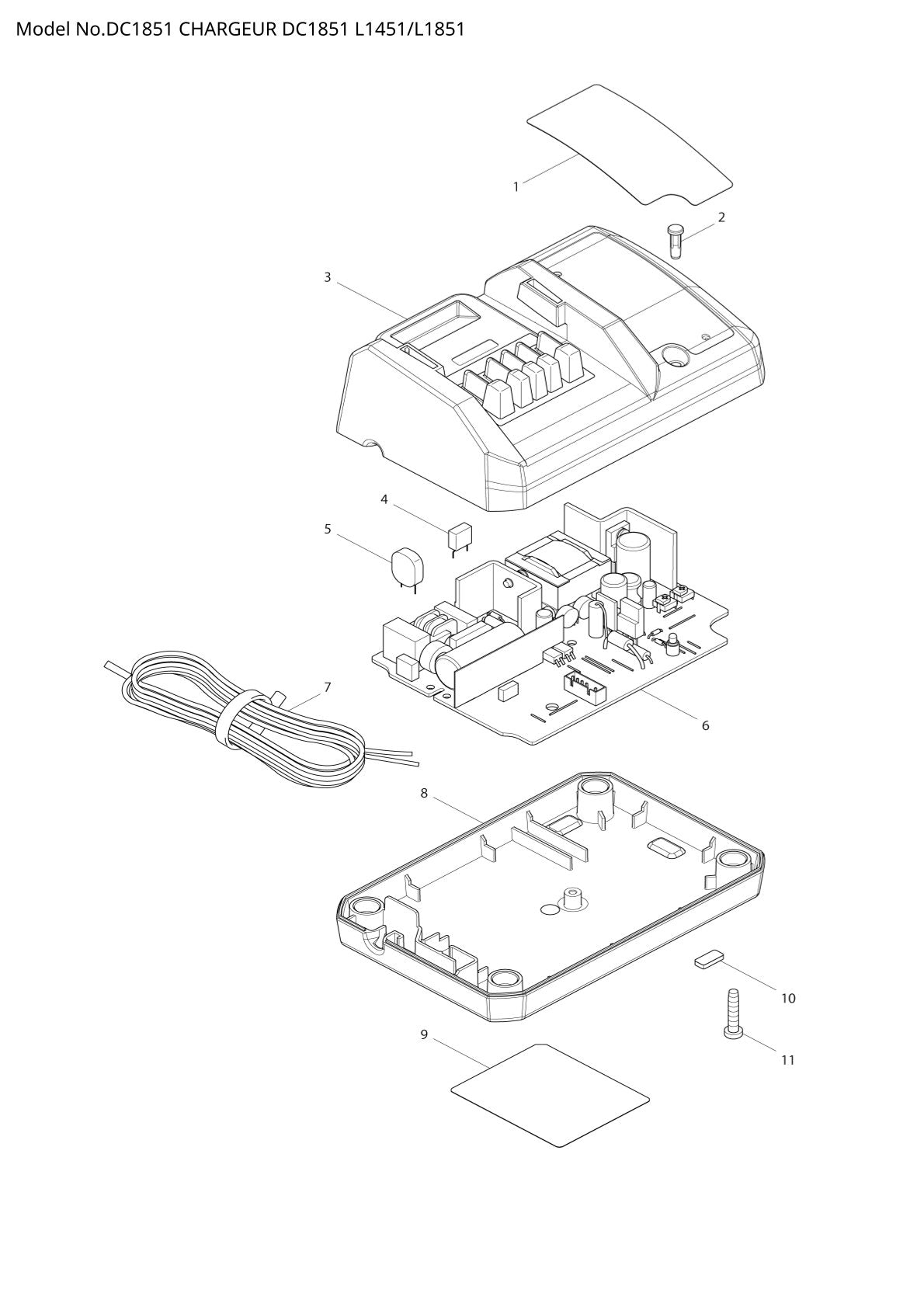 Vue éclatée Makita DC1851 - page 1