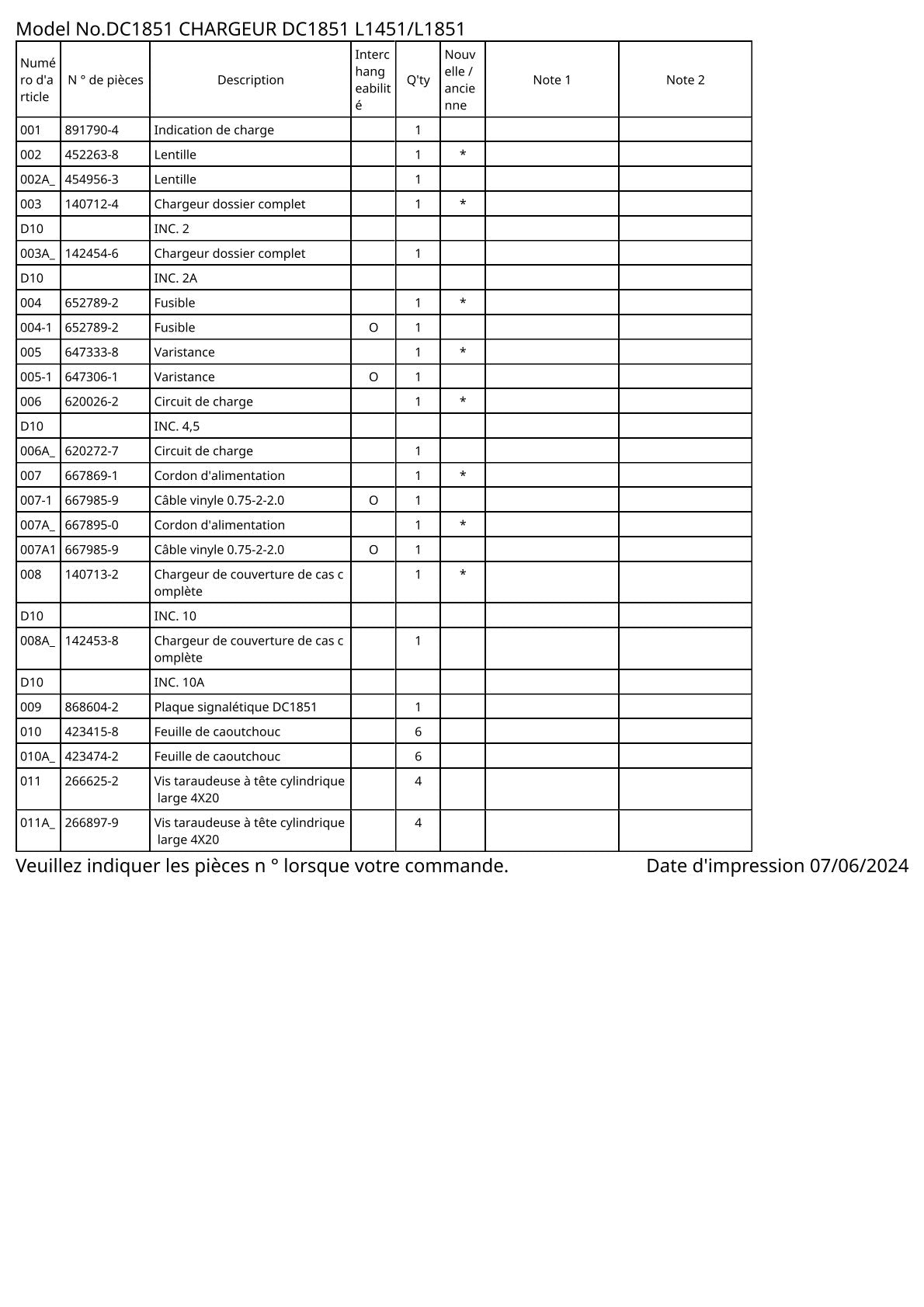 Vue éclatée Makita DC1851 - page 2